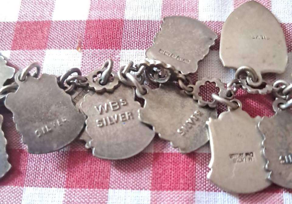 Vintage Sterling Silver Souvenir Charm Bracelet  25 Enamel Shields