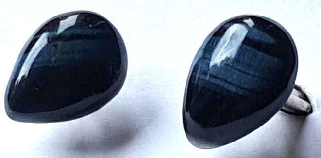 Mid-Century Style Blue Tigers Eye (Hawks Eye) Cufflinks  Silver Tone