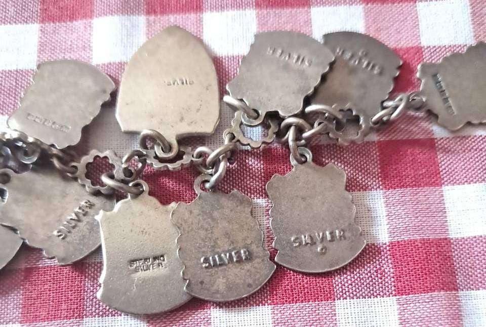 Vintage Sterling Silver Souvenir Charm Bracelet  25 Enamel Shields