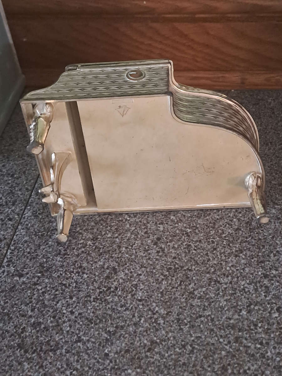 Unique vintage piano jewelry box with blue velvet inner