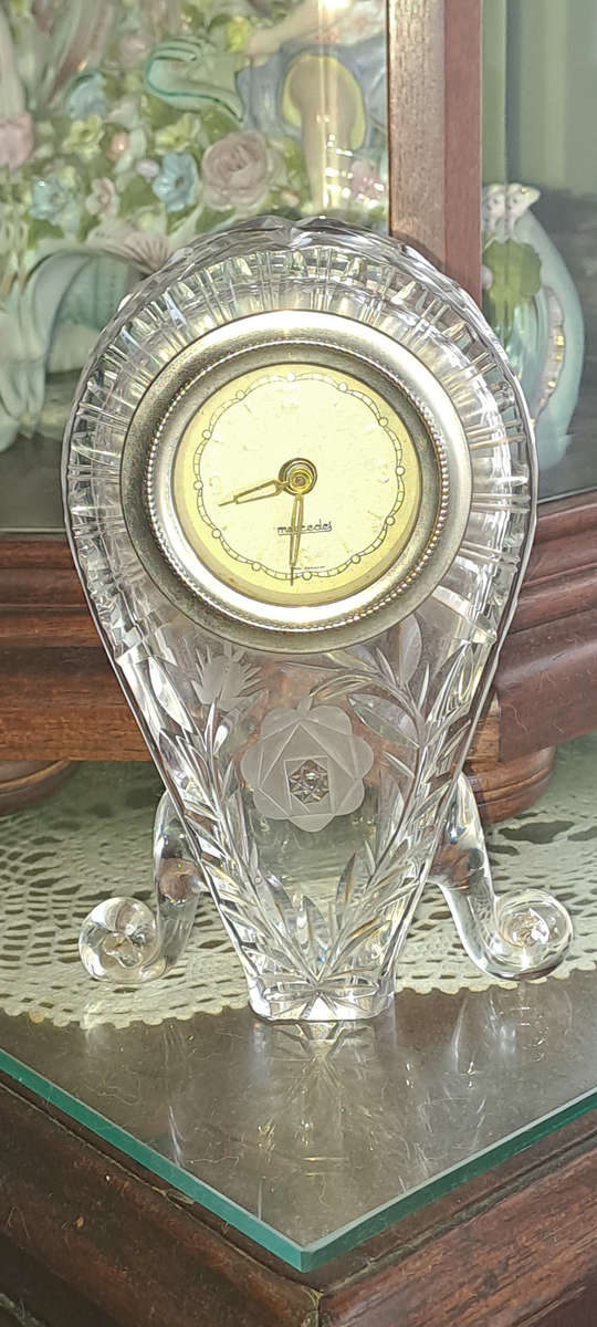 Vintage Mercedes Rose Cut crystal clock wind up