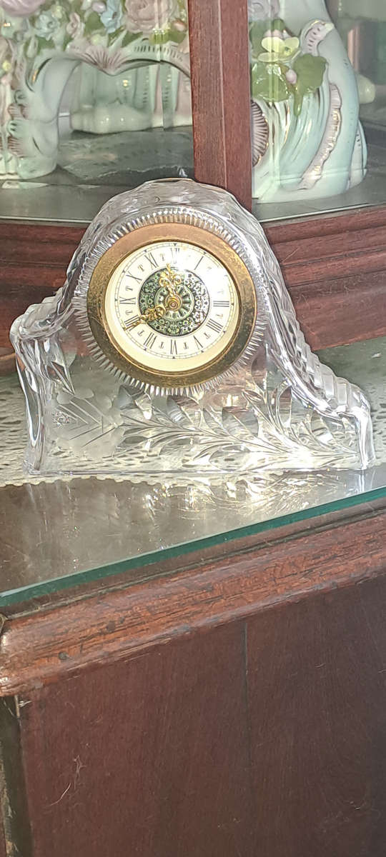 Vintage German rose cut crystal desk clock