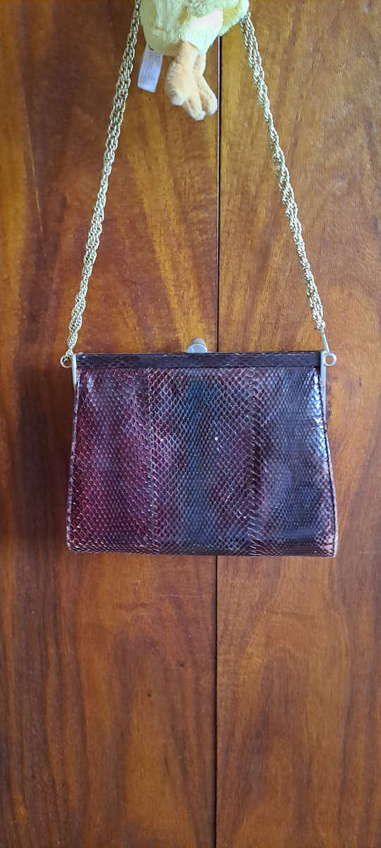 genuine 1960's snake skin leather hand bag