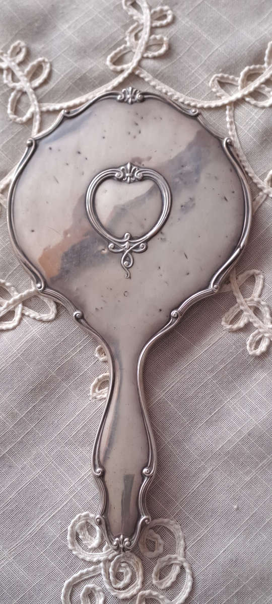 Large Antique Art Nouveau silver hallmarked hand mirror Lovely 1913
