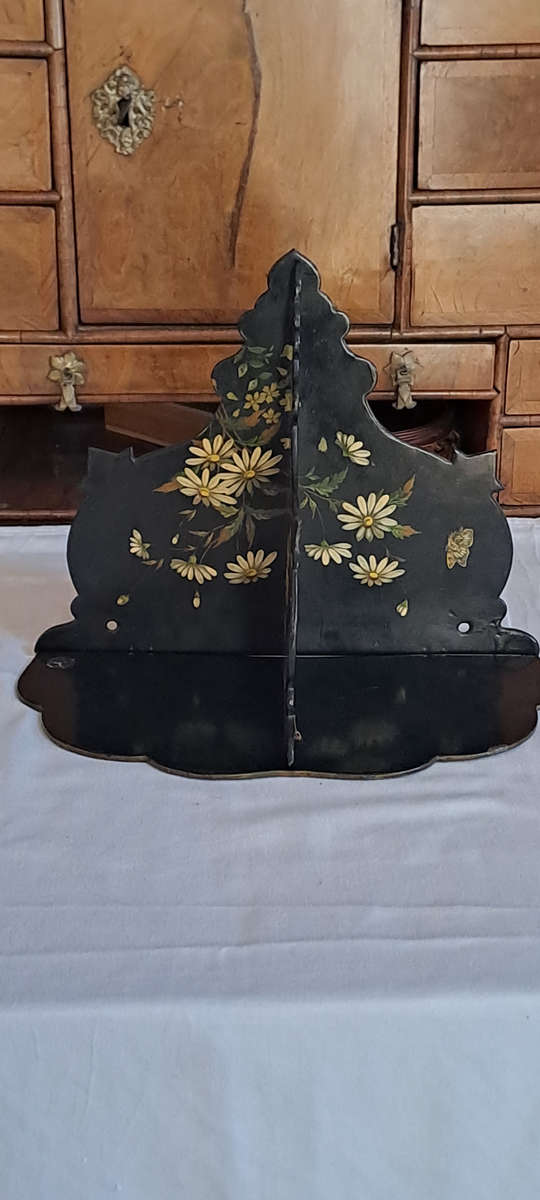 ca 1900 Beautiful hand painted black lacquer wall shelf