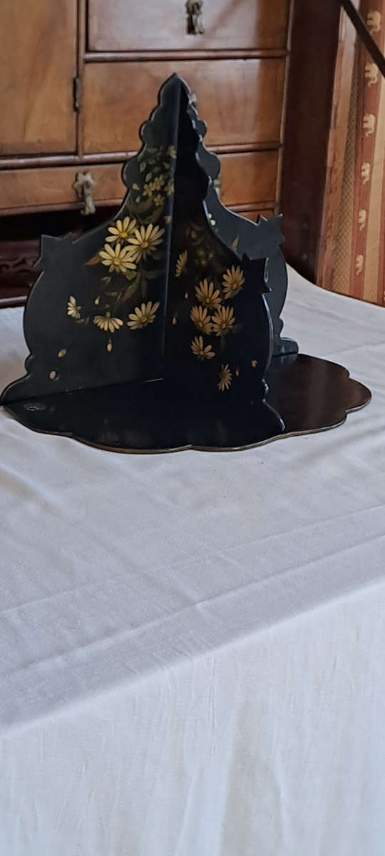 ca 1900 Beautiful hand painted black lacquer wall shelf