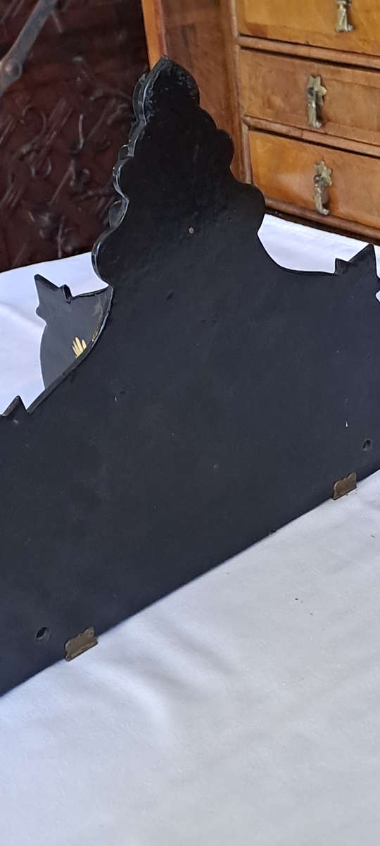 ca 1900 Beautiful hand painted black lacquer wall shelf