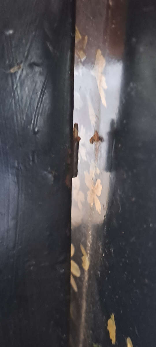 ca 1900 Beautiful hand painted black lacquer wall shelf