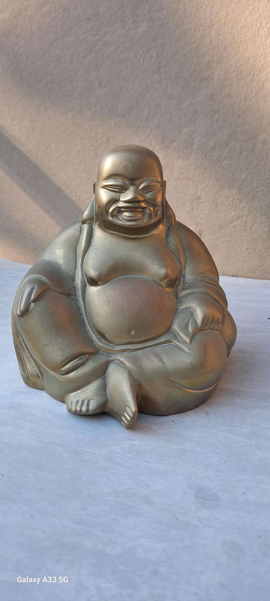 Large antique laughing Buddha Feng Shui Hallmarked Brass
