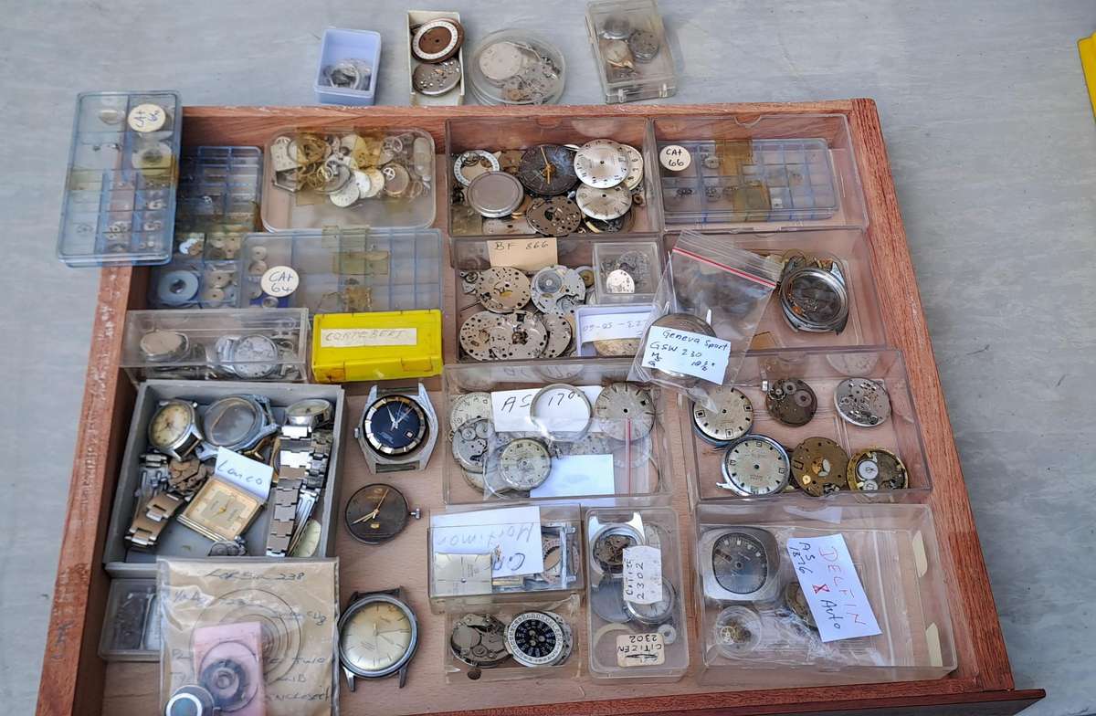 Draw full of various vintage watch movements and parts as per pictures