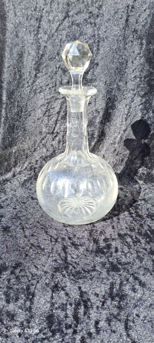 beautiful ball cut glass crystal decanter old