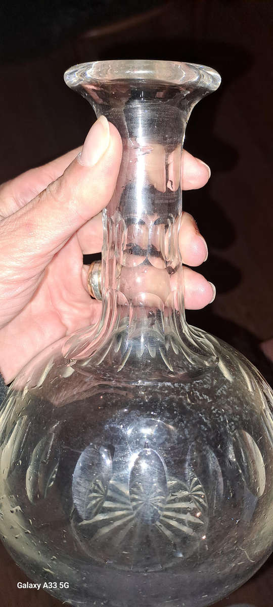 beautiful ball cut glass crystal decanter old