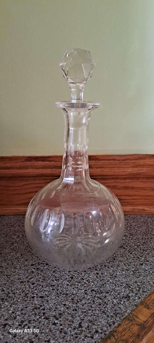 beautiful ball cut glass crystal decanter old