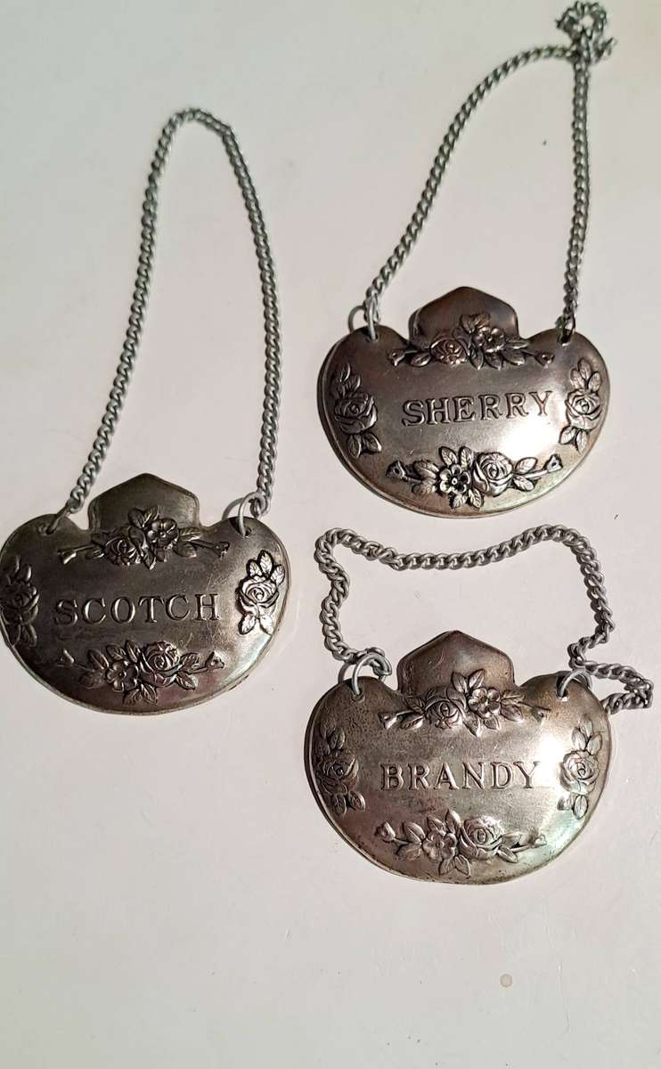 set of 3 vintage Decanter labels Sherry, Whiskey, Scotch ( would make a lovely gift)