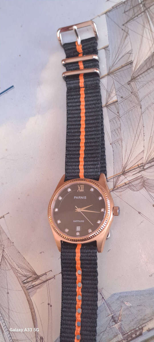 Men's Parnis Sapphire rose gold dress watch