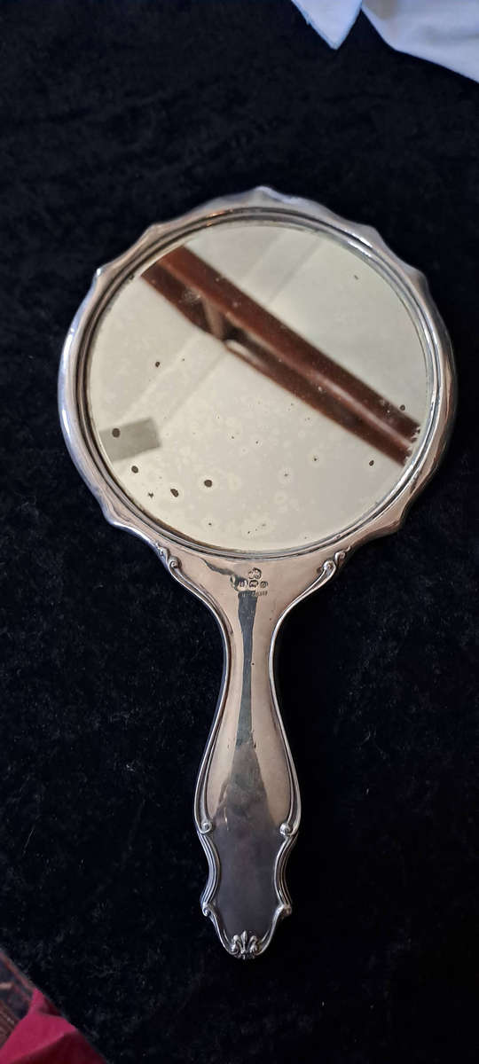 Large Antique Art Nouveau silver hallmarked hand mirror Lovely 1913