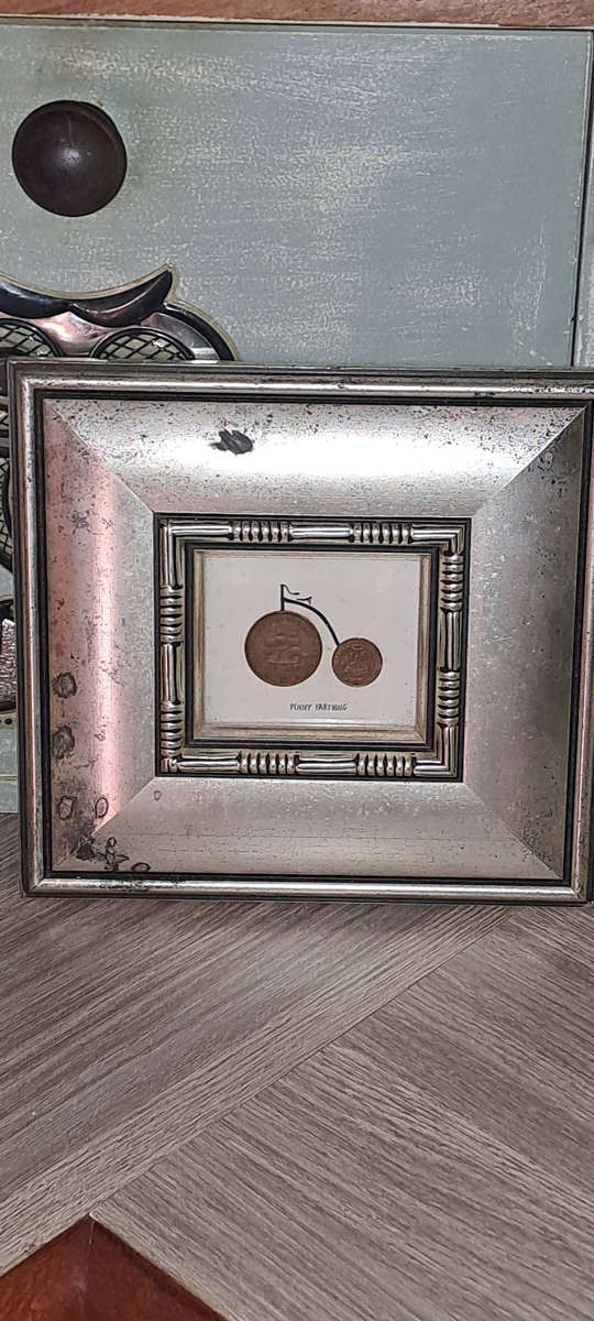 Art work of 1948 SA penny and SA 1943 SA 1/4 penny framed