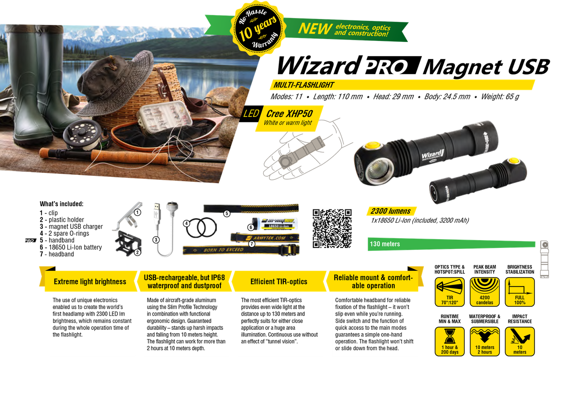Flashlight Armytek Wizard Pro v3 Magnet USB 2300lm XPH50 LED Torch