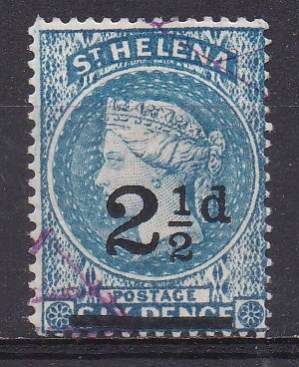 St. Helena 1884-94 Queen Victoria 2 & 1/2d O/P on 6d FU
