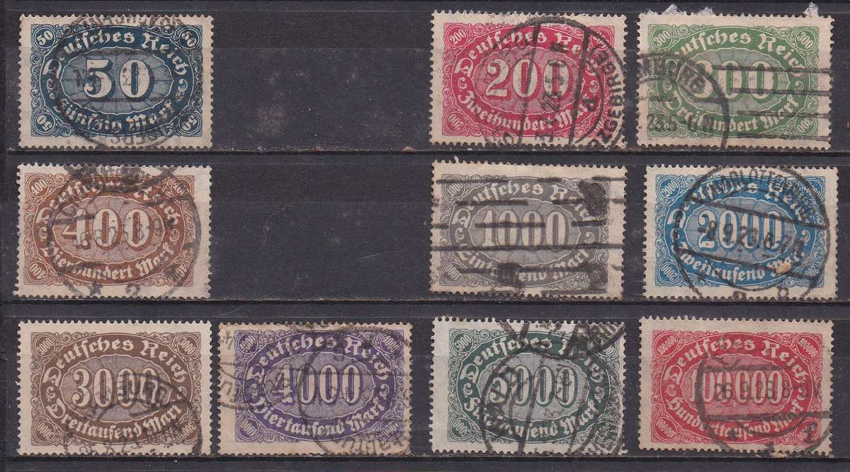 Germany 1922-23 large numeral issue, short set FU