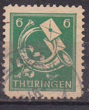 Germany 1945 Russian occupation, Thuringan post horn 6pf FU
