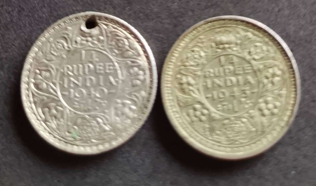 India 1940 & 1943 1/4 rupee silver coins. One price for both