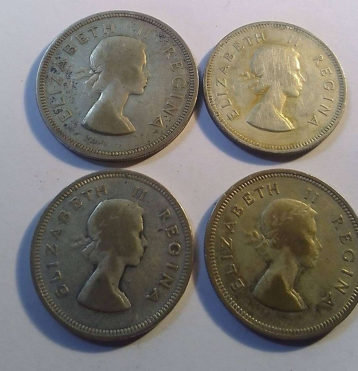 Union of SA 1953, 54, 57 2/- coins plus 1958 2 1/2 /- silver coins