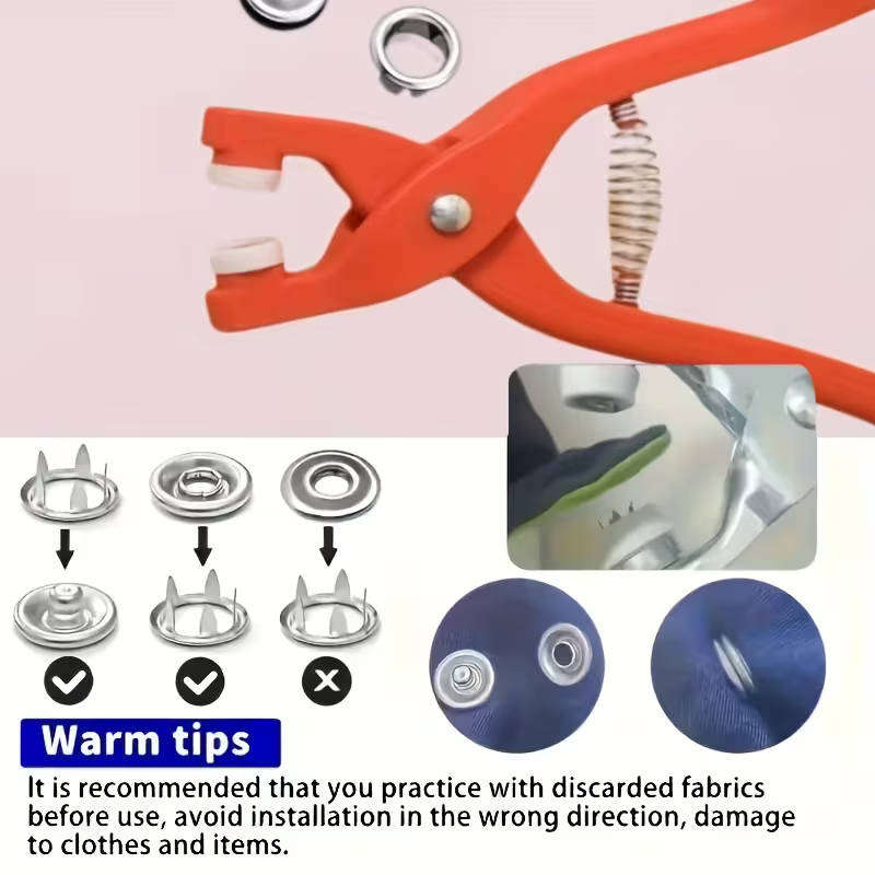 200pcs Snap buttons and Tool Plier - No Sew Button Fastener Tool