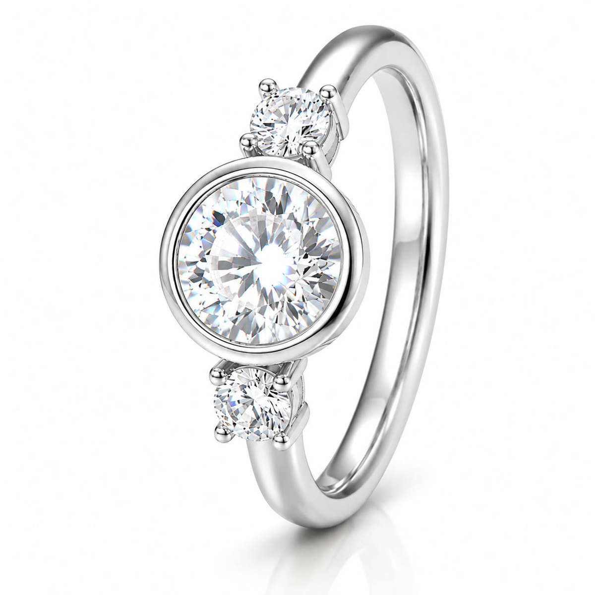 2.40ct Brilliant Round Bezel and Sparkling Accents Engagement Ring. Size 8/Q