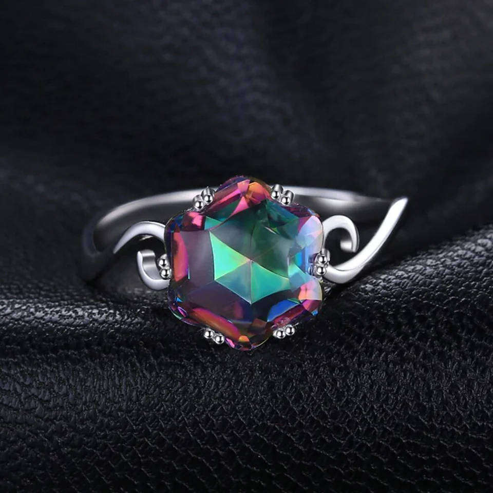 Mystic Topaz 3ct solitaire sterling silver ring. Size 7,8,10