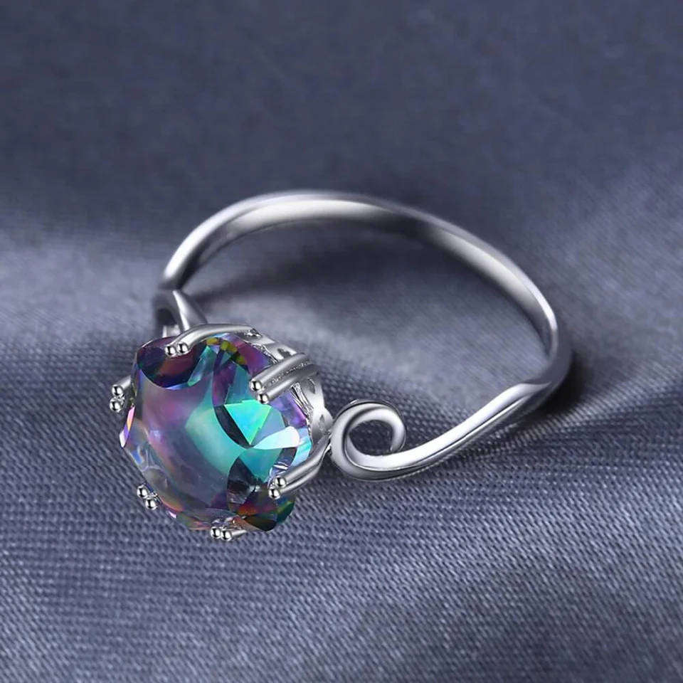Mystic Topaz 3ct solitaire sterling silver ring. Size 7,8,10