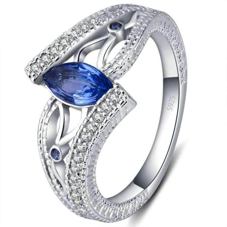 0.70ct Marquise Blue Zircon 925 sterling silver Ring. Size 10 / T-U