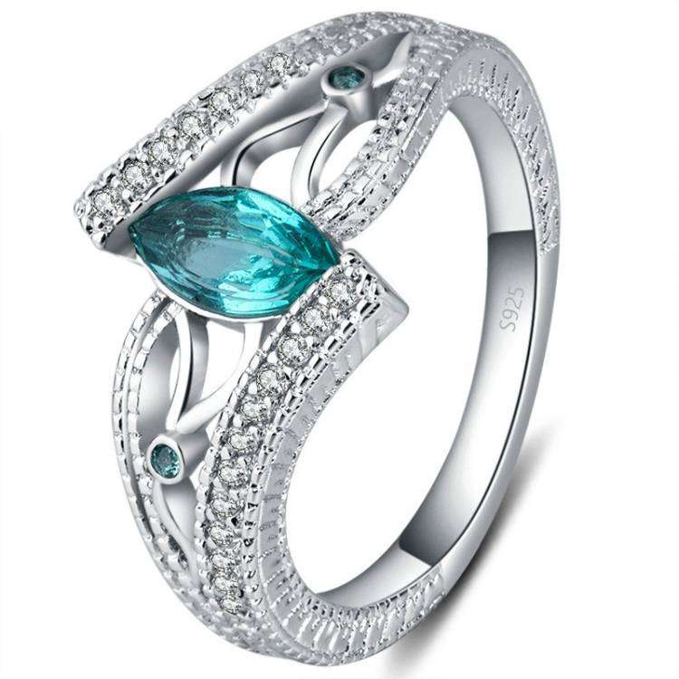 0.70ct Marquise Blue-Green Zircon 925 sterling silver Ring. Size 9 / S