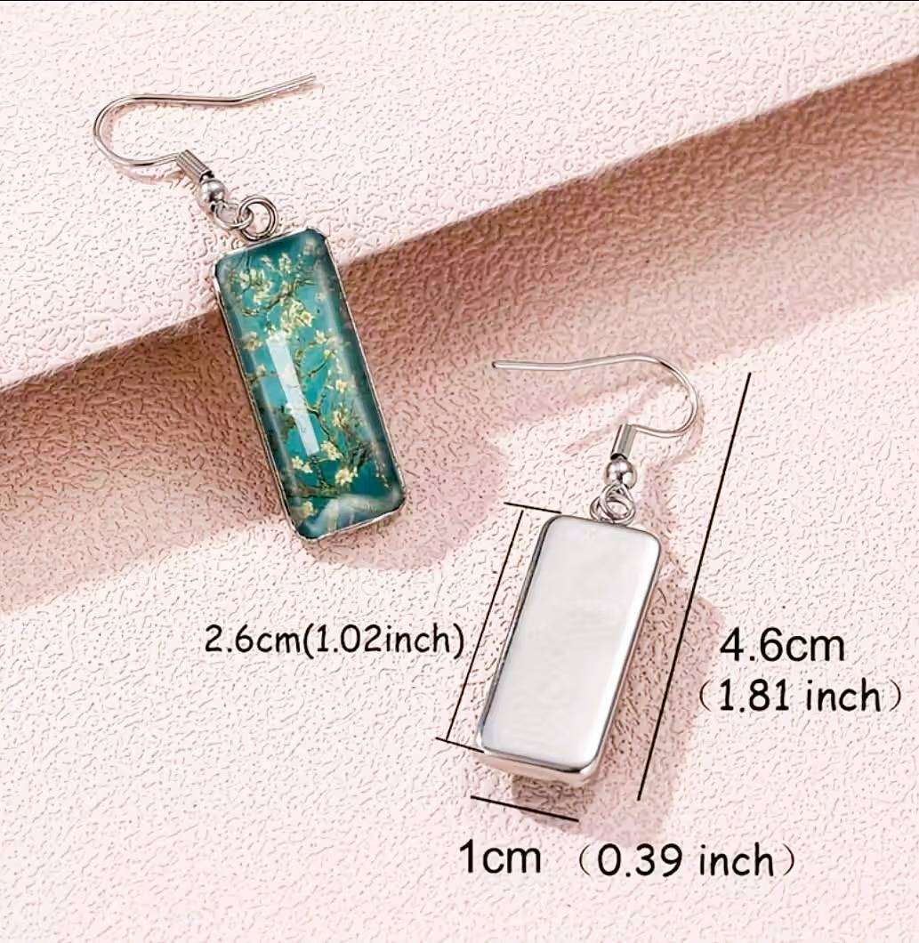 Blooming Apricot Blossoms stainless steel and glass dangle earrings