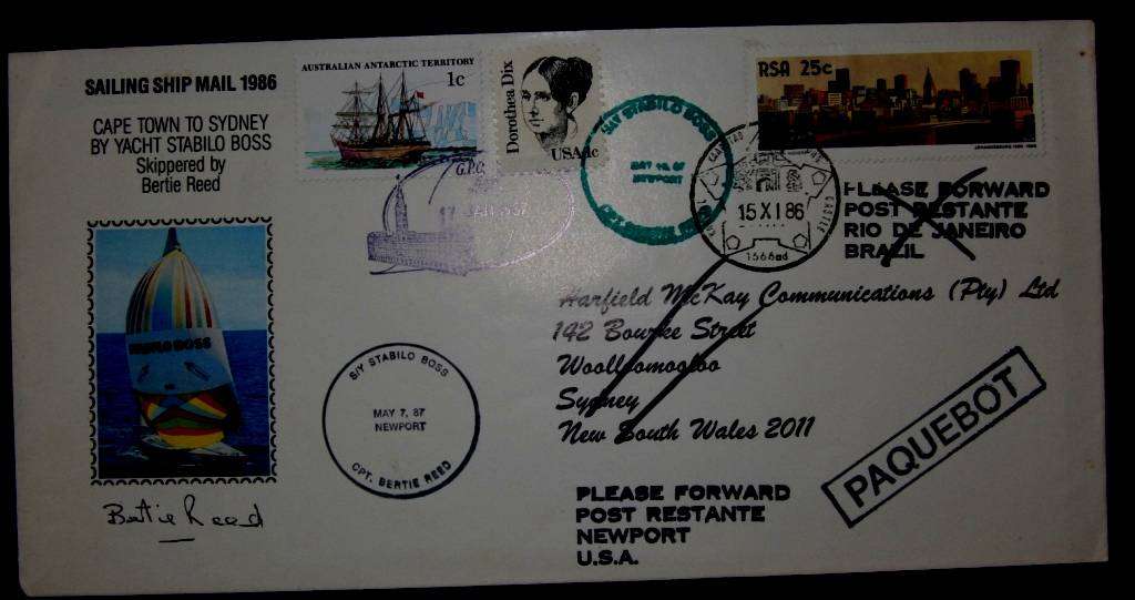Bertie Reed Solo Round the world Souvenir signed mail cover.