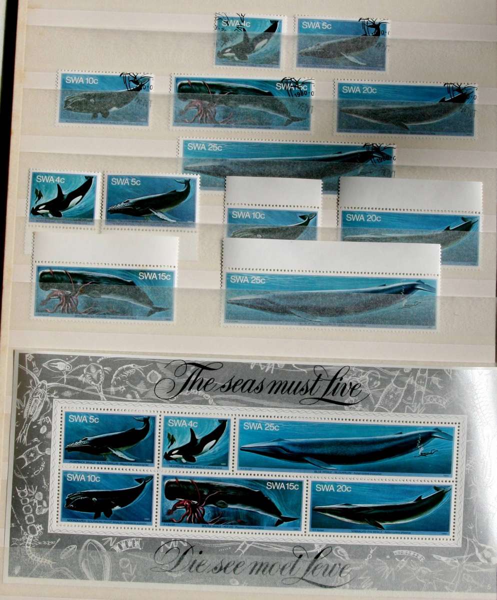 SWA Whales Beautiful mini sheet, and singles mint and used set