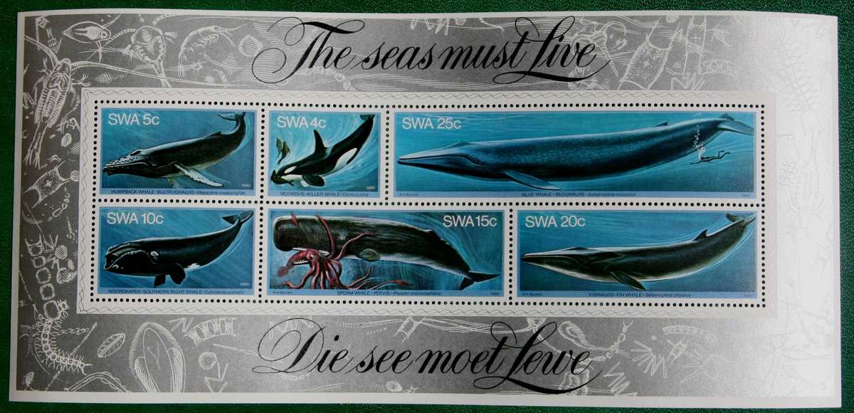 SWA Whales Beautiful mini sheet, and singles mint and used set