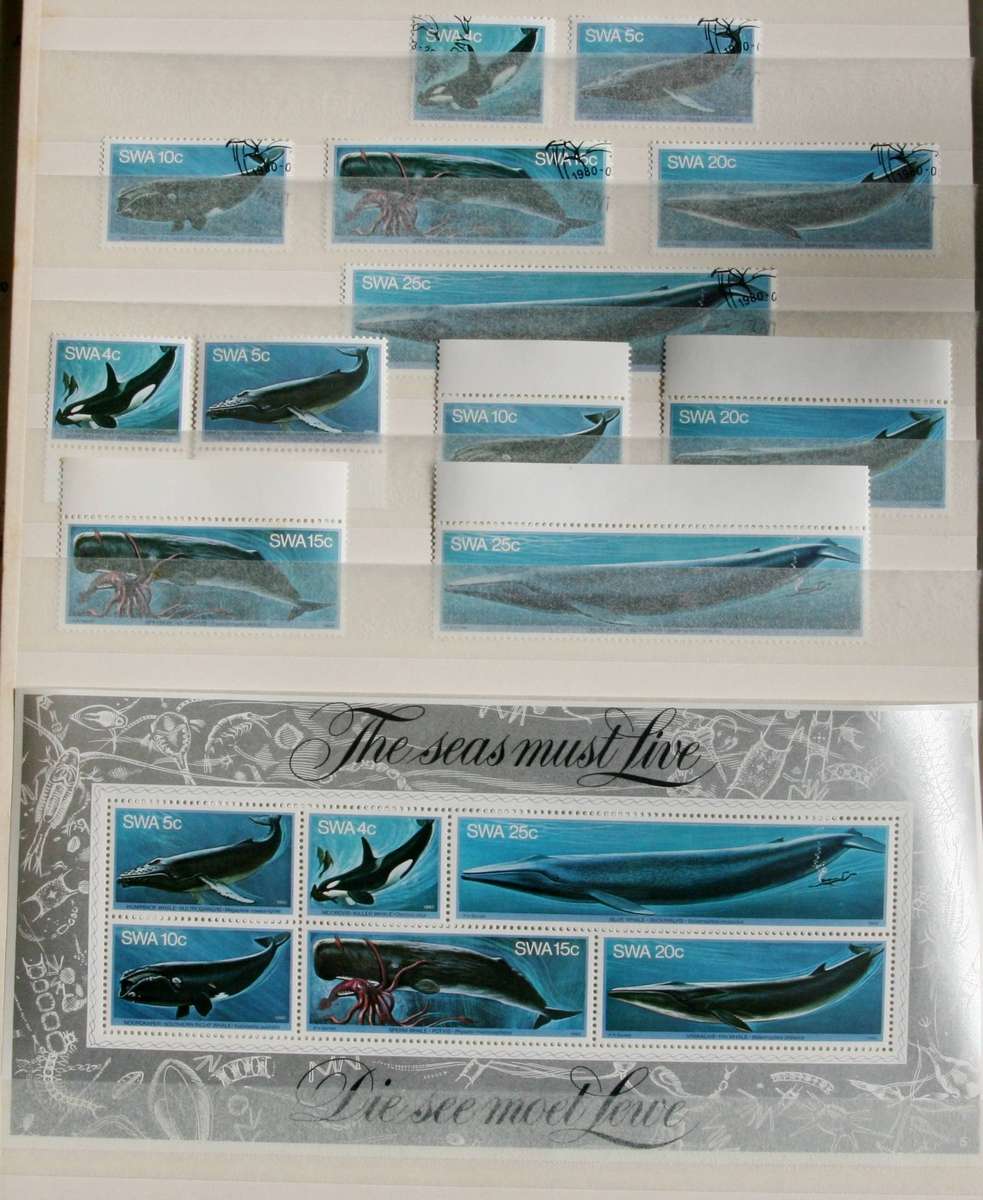 SWA Whales Beautiful mini sheet, and singles mint and used set