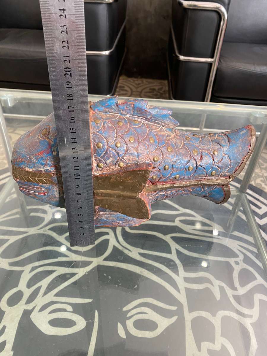 VINTAGE WOODEN ABD BRASS FISH !!!!