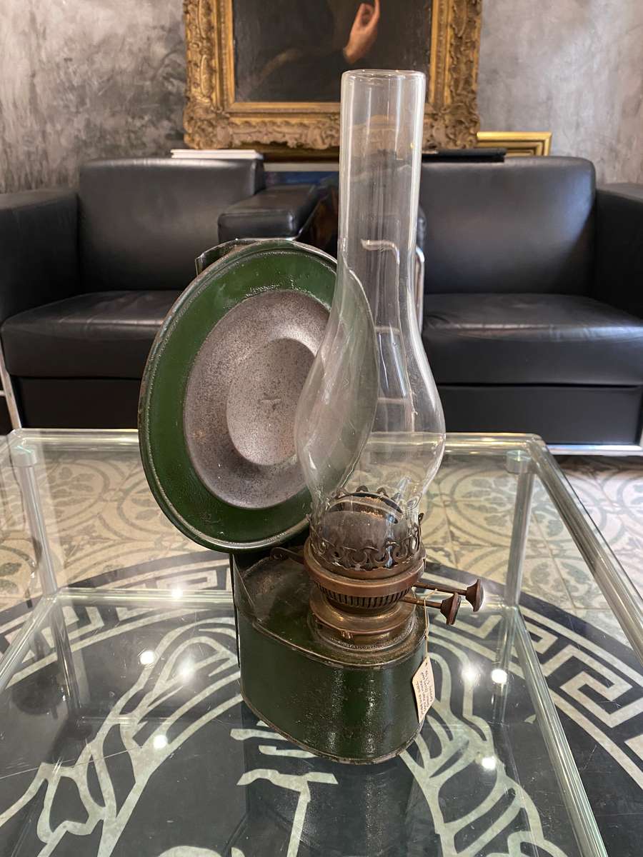 Antique double wick wall lamp by Atlas Company with Pyrex glass