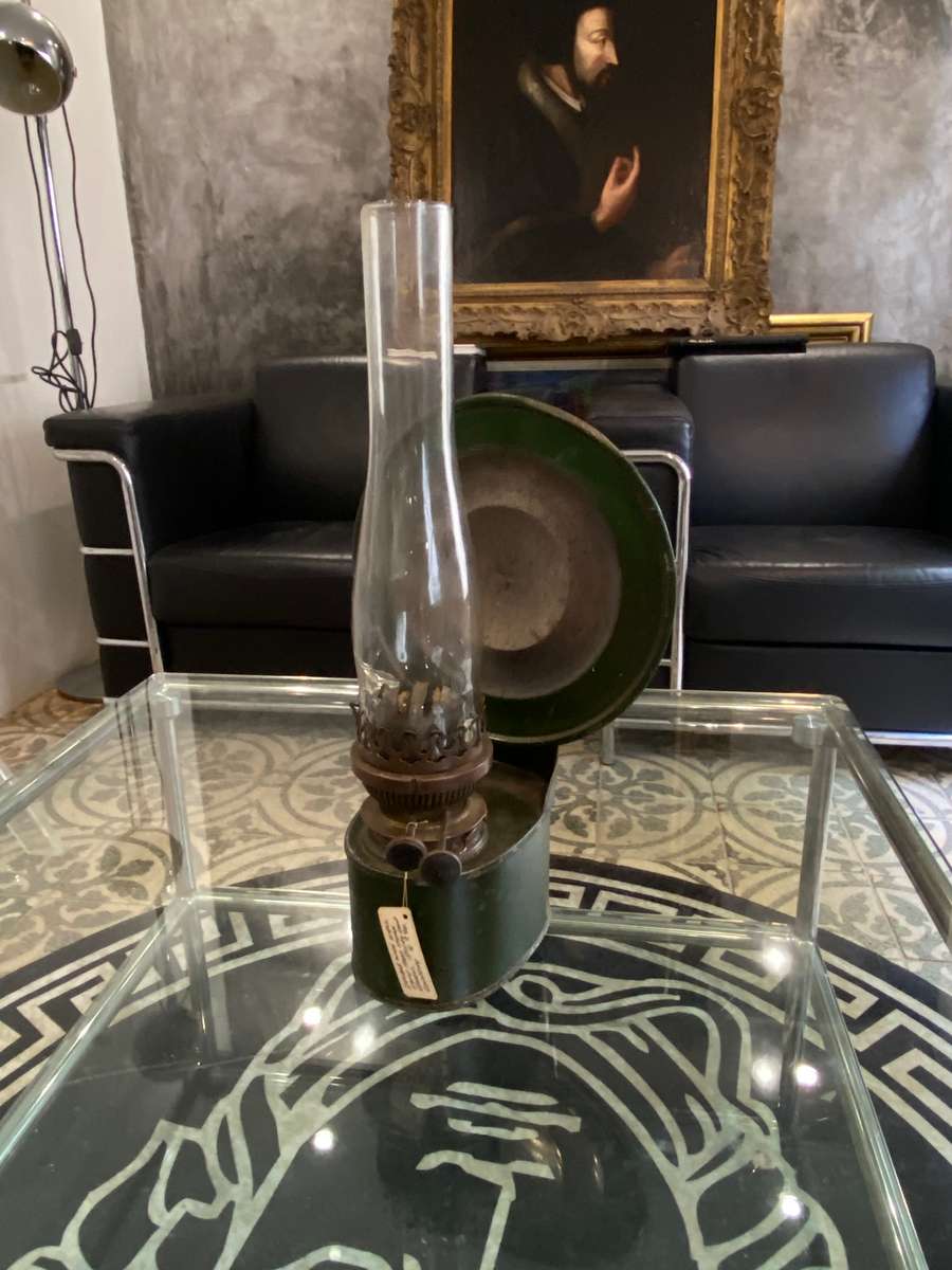 Antique double wick wall lamp by Atlas Company with Pyrex glass