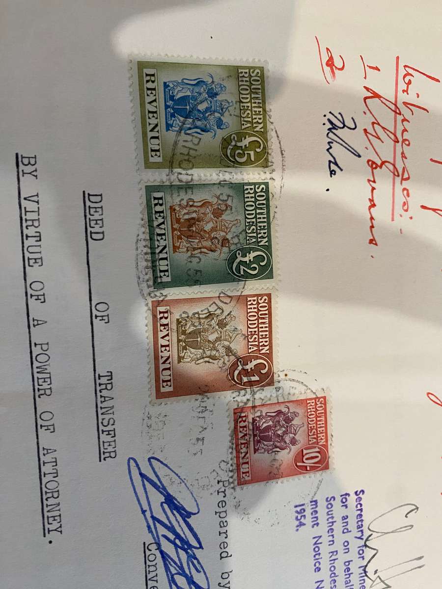 Southern Rhodesia Stamps - £5, £2, £1, 10s - Bid for all