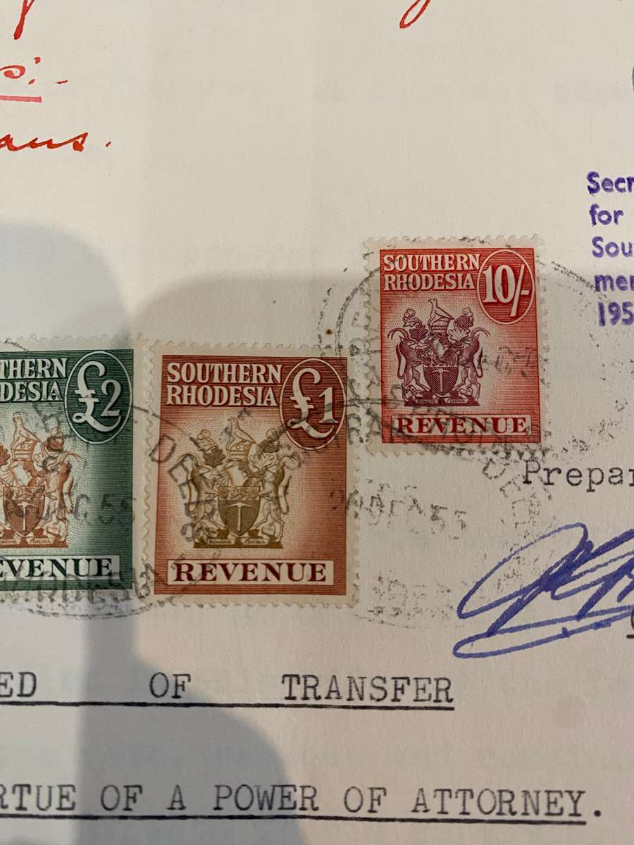 Southern Rhodesia Stamps - £5, £2, £1, 10s - Bid for all