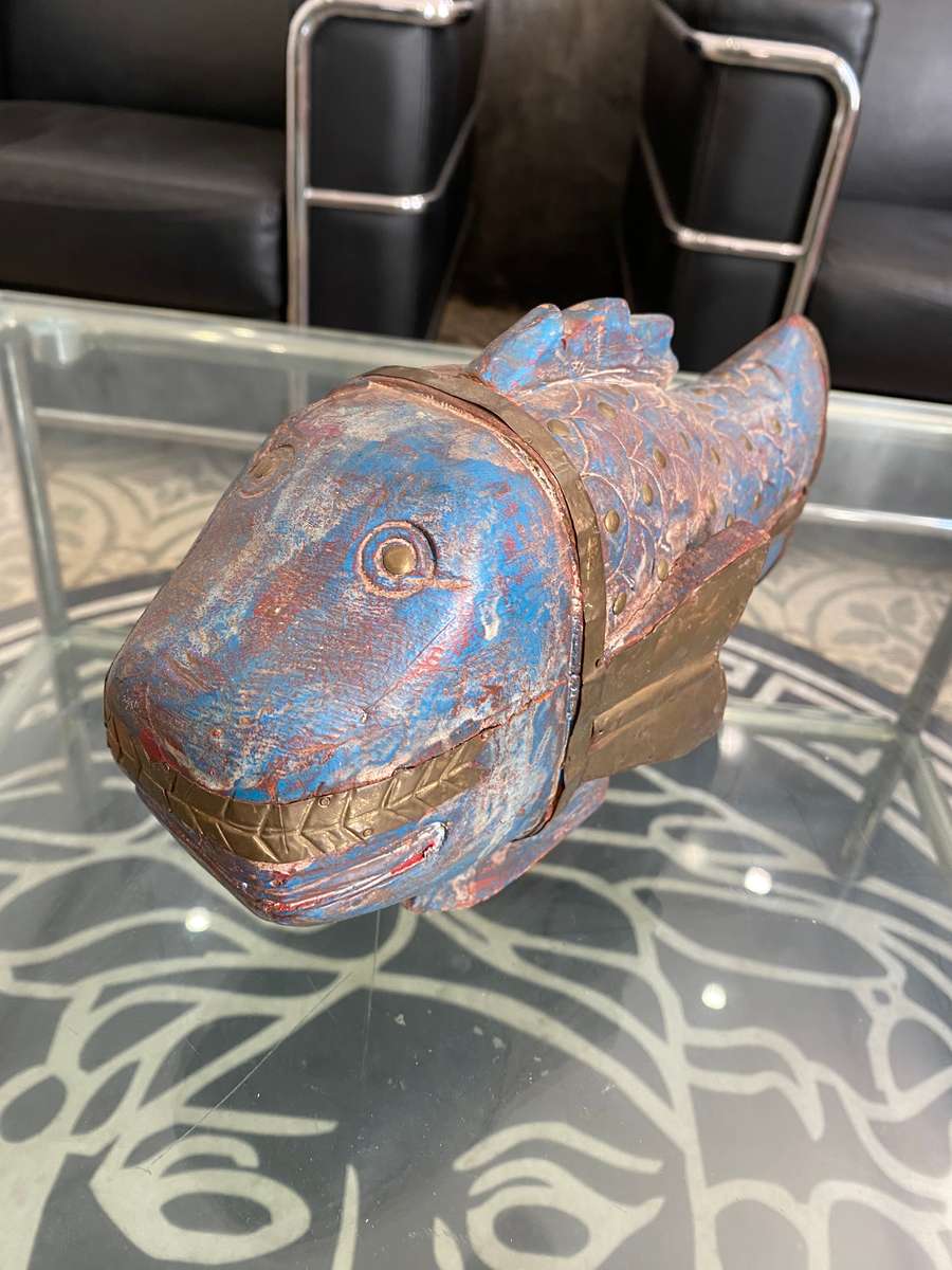 VINTAGE WOODEN ABD BRASS FISH !!!!