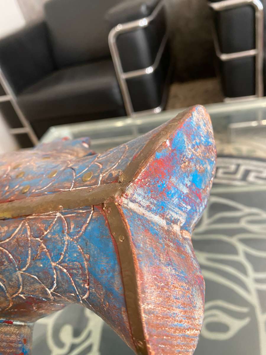 VINTAGE WOODEN ABD BRASS FISH !!!!