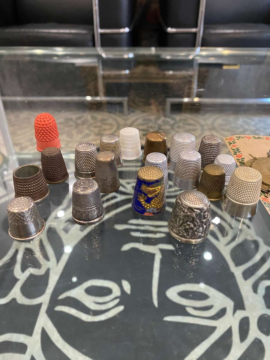 Sterling silver, enamel, painted and metal thimbles collection. Bid now!
