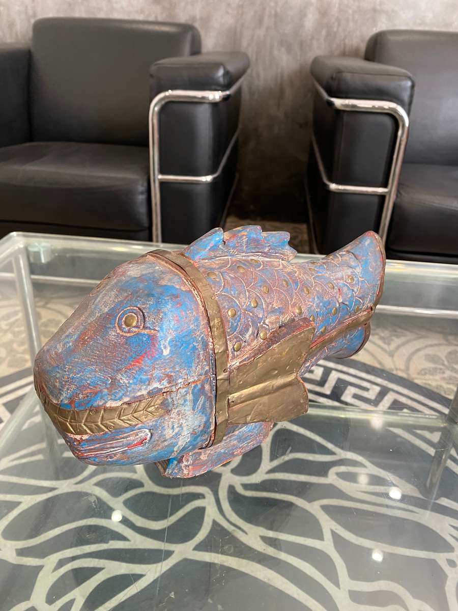 VINTAGE WOODEN ABD BRASS FISH !!!!