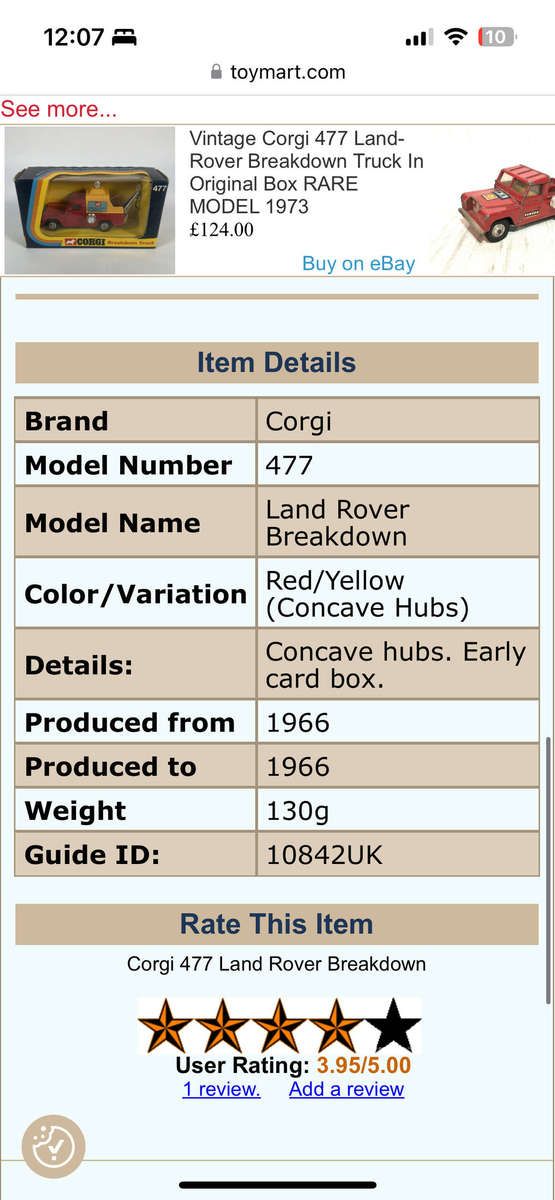 Corgi 477 1966 LAND ROVER Breakdown Truck mint in box