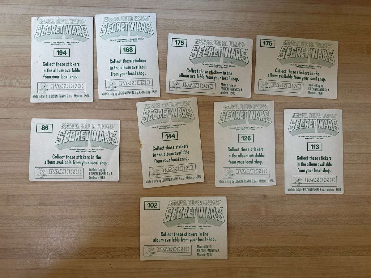 Loose lot of 9 x Marvel comics SECRET WARS stickers from 1984 Panini Italy
