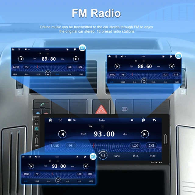 Podofo 6.86 Inch 1Din  Touch Screen Wireless Carplay Android Auto BT/USB FM AUX Rear View Cam